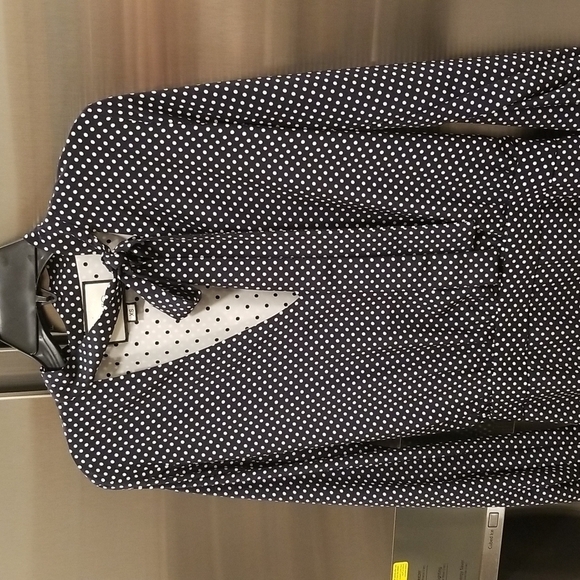 💕ALEXIS💕 Noelle Polka-dot Tie-neck Slit Midi Dress ~ Navy Blue XS - Picture 13 of 16